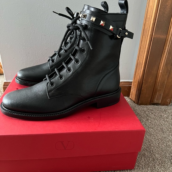 Valentino Garavani Shoes - Valentino Garavani Black Studded Combat Boots
